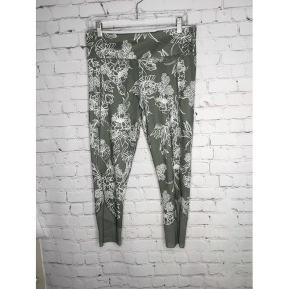 Yogo Athletic Green Floral Gym Yoga Running Capri Leggings Pants Women L Vietnam